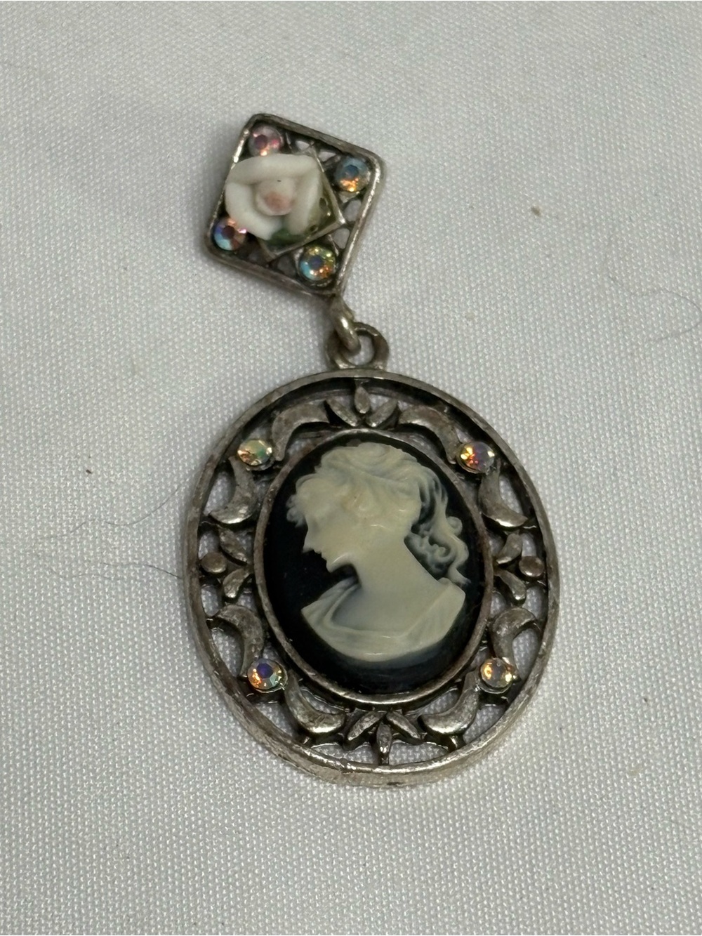 Vintage-Style Lia Sophia Black and Ivory Cameo Pendant- Women Jewelry